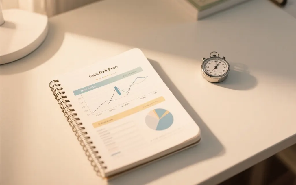 简洁的资金管理笔记与手表计时的理性意象